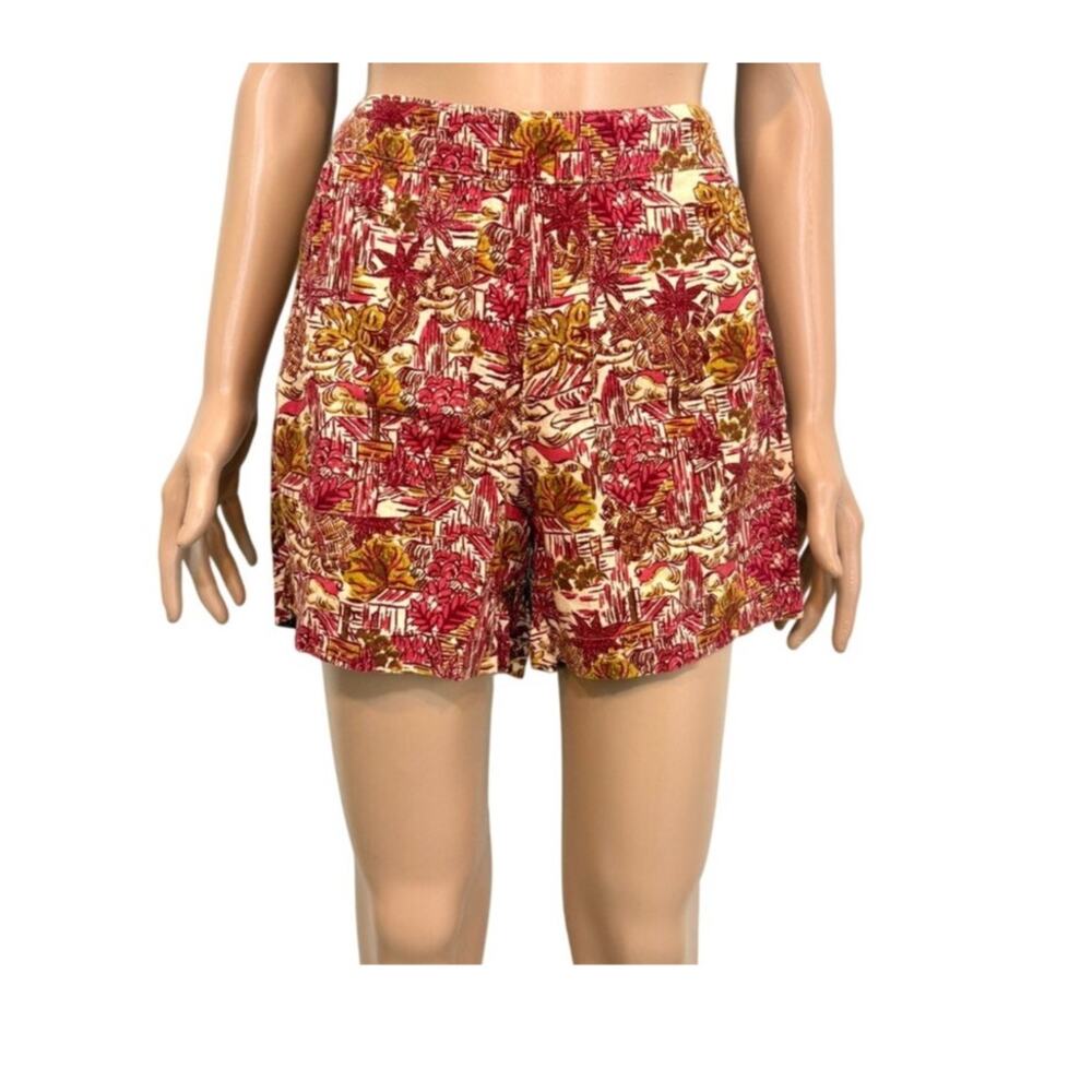 Joie small tropical print flat front linen blend shorts pockets SH2 3466